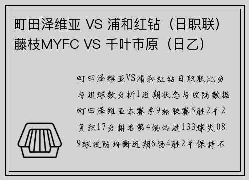 町田泽维亚 VS 浦和红钻（日职联）藤枝MYFC VS 千叶市原（日乙）